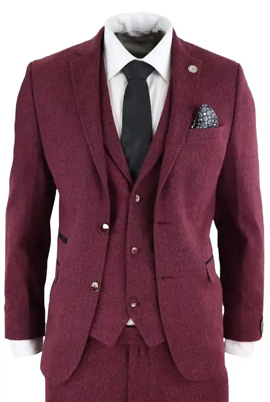 3 Piece Herringbone Wool Tweed Retro Suit - Infinity Leather