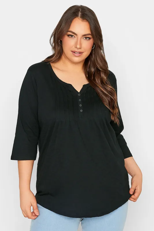 Pintuck Henley Cotton Top - Yours