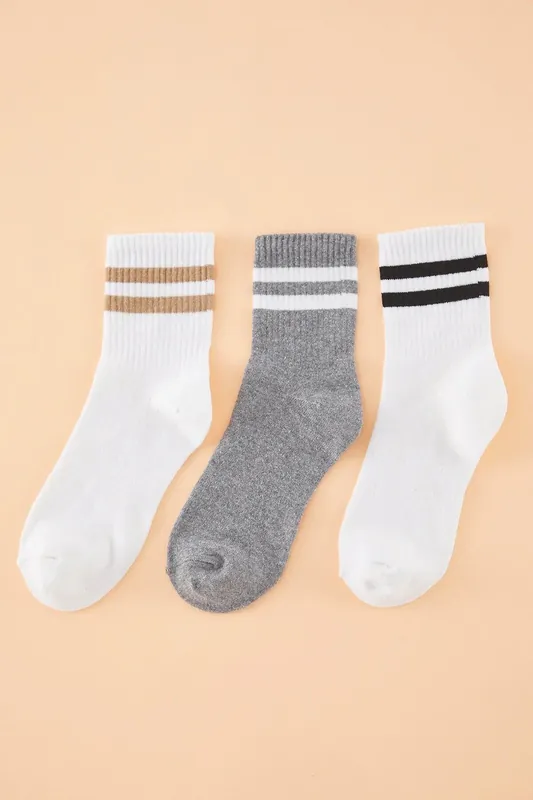3 Pack Cotton Striped Knit Ankle Socks - WOVCOR