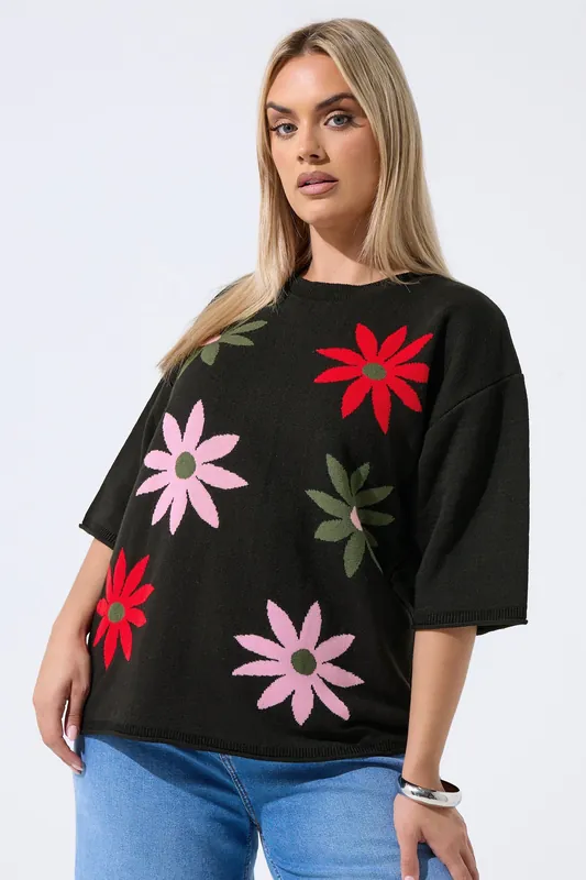 Floral Knitted Boxy Top - Yours
