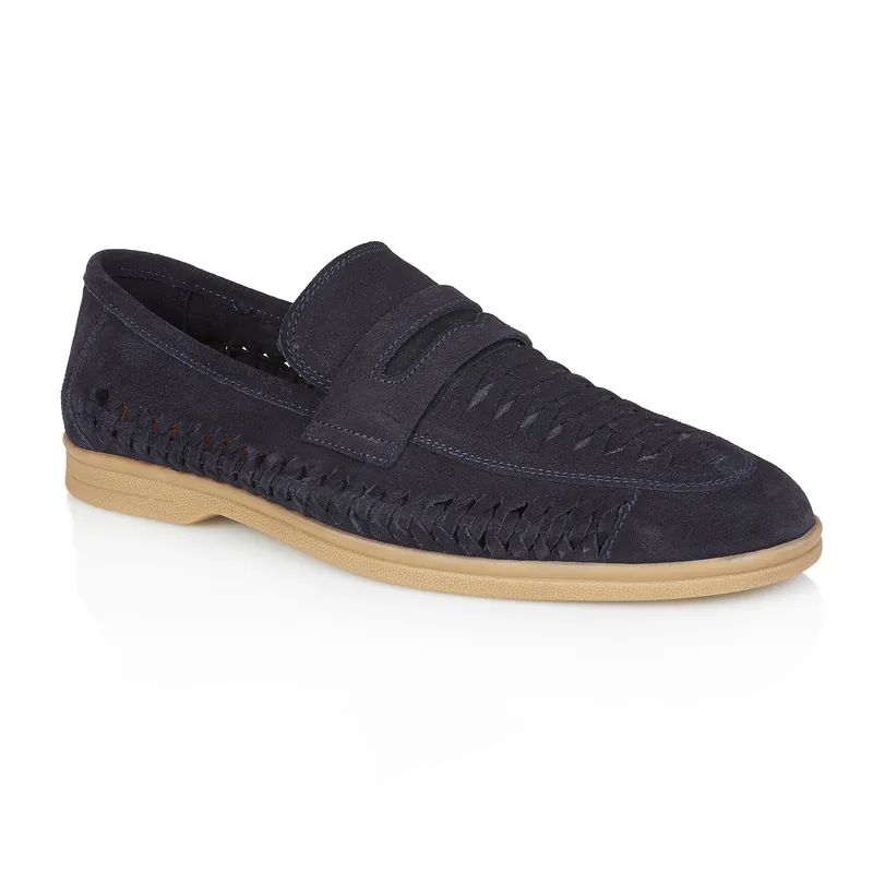 Perth Suede Leather Woven Mens Loafers - Silver Street London
