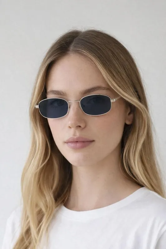 Slim Metal Oval Frame in Silver with Black Lenses - SVNX