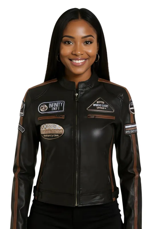 Leather Biker Racing Badges Jacket-Dalby
