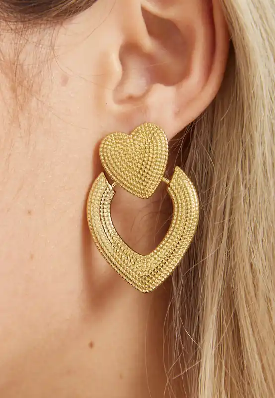 Gold Heart Statement Drop Earrings - Liquorish