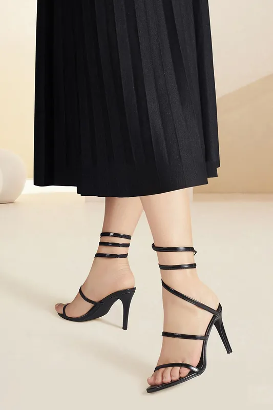 Spiral Ankle Wrap Strap High Heels Sandals - MODISHION