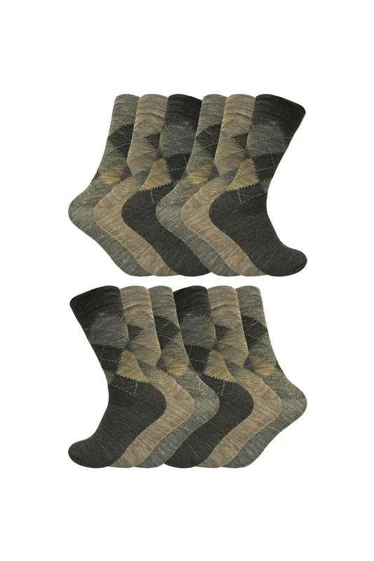 12 Pair Soft Lambswool Honeycomb Top Argyle Patterned Socks - Sock Snob