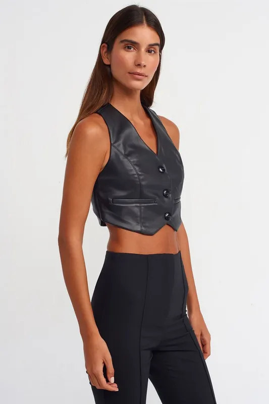 Faux Leather Sleeveless Crop Blouse - Dilvin
