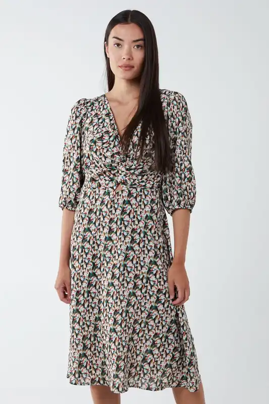 Knot Front Keyhole Dress - Blue Vanilla