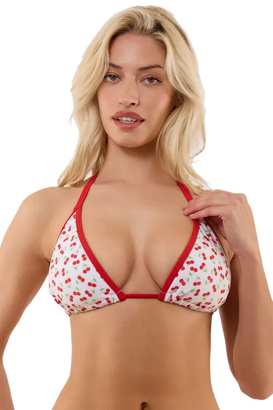 Cherry Red And White Fuller Bust Triangle Bikini Top - Peek & Beau