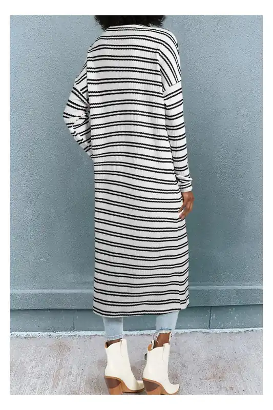 Black Stripe Print Open Front Duster Cardigan - Everyday The Label