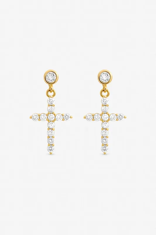 Gold Plated Cubic Zirconia Cross Earrings - Jon Richard