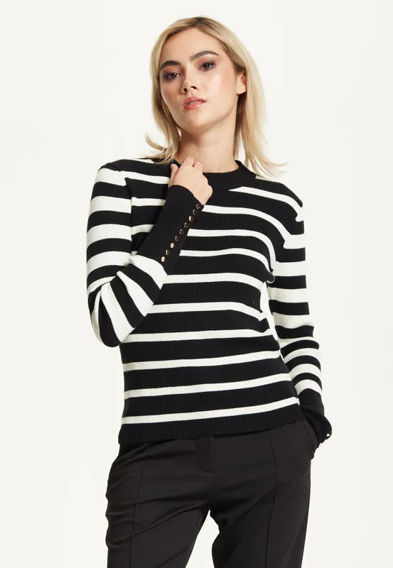Black White Stripe Knit Jumper - Liquorish