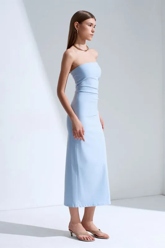 Strapless Bodycon Midi Dress With Slit - Dilvin