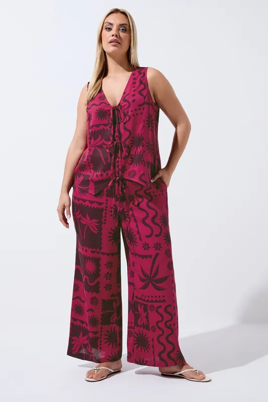 Summer Print Wide Leg Trousers - Yours