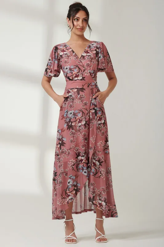 Printed Mesh Frill Dip Hem Dress - Jolie Moi