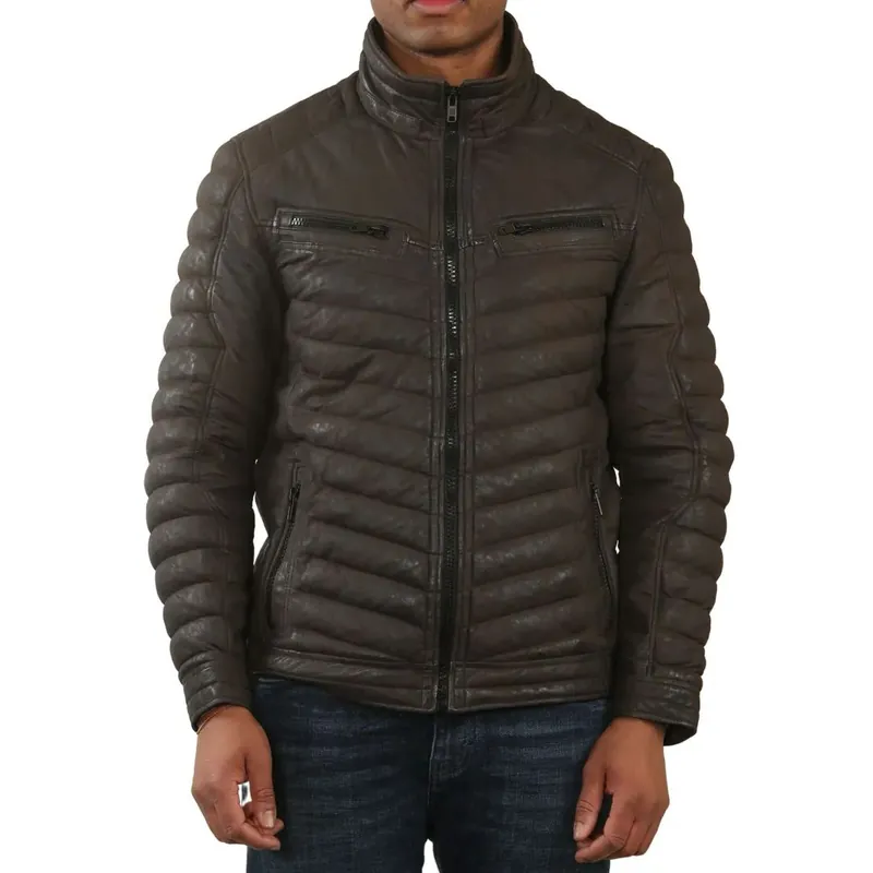 Quilted Puffer Soft Napa Leather Jacket - TruClothing