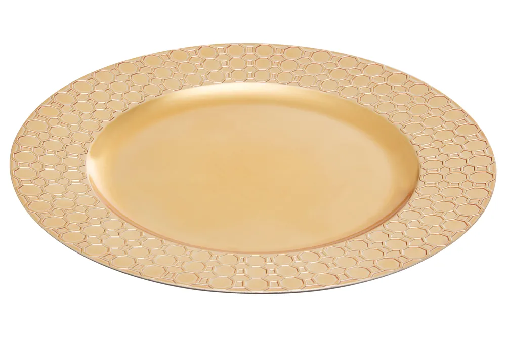 Functional Gold Charger Plate With Octagon Pattern Rim, Minimalist Dinner Plate, Reliable Gold Dinner Plate - Orsina