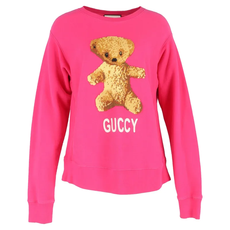 Preloved Embroidered Teddy Bear Sweater in Pink Cotton - Gucci