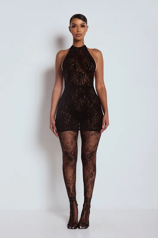 The Selena Lace Mini Dress Black - LEMONLUNAR