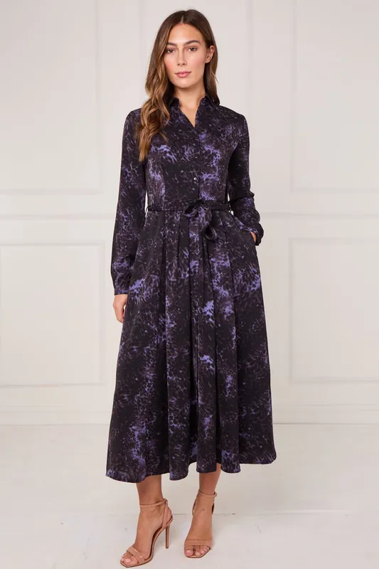 Black Violet Leopard Print Midaxi Shirt Dress - Love Sunshine