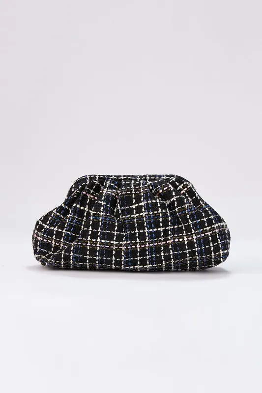 Tweed Pouch Bag With Detachable Crossbody Strap - Belissh