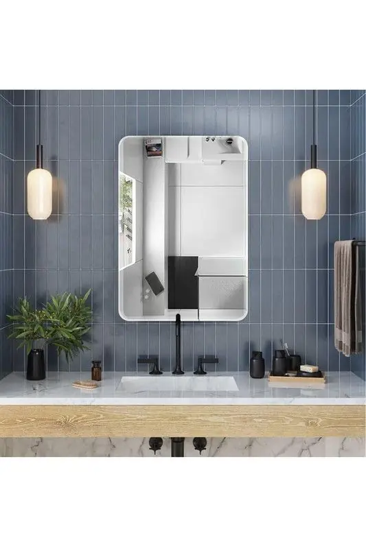 Modern Beveled Edge Frameless Rounded Rectangle Wall Mirror - Living and Home