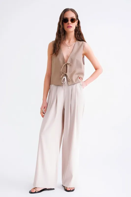 High Waist Pleated Palazzo Pants - MixRay