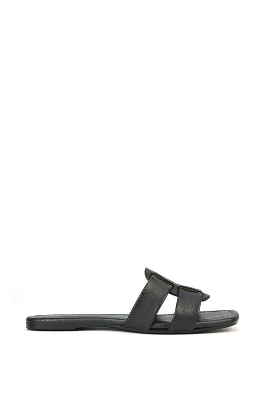 Chelsea' Leather Slip On Flat Slider Sandal Shoes - XY London