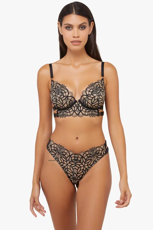 Aisha Black Optical Embroidered Ring Bra - Wolf & Whistle