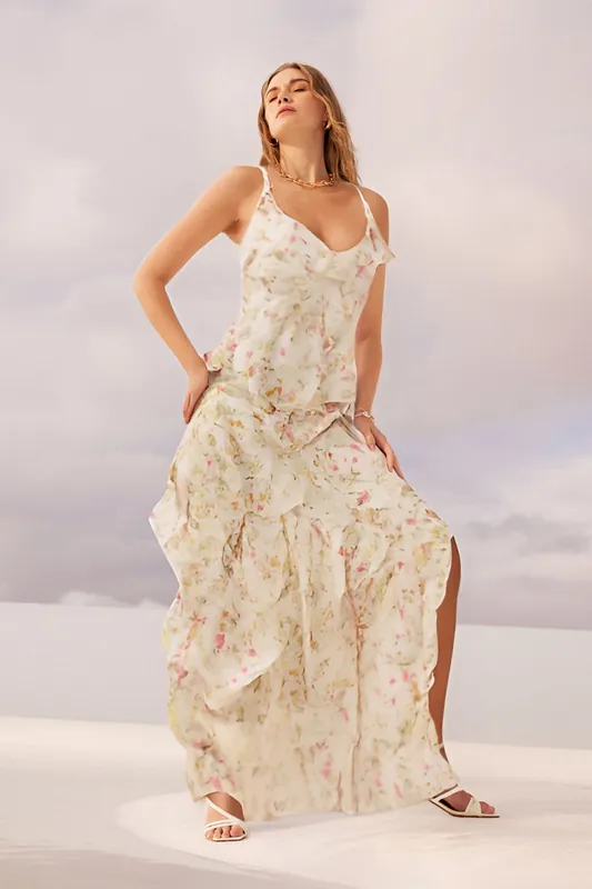 Floral Frill Maxi Dress - In The Style