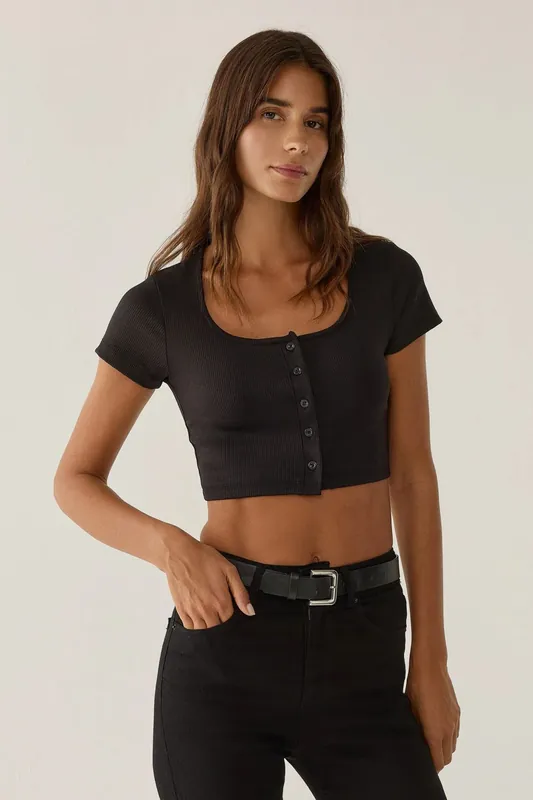 Pool Collar Buttoned Crop Top - Hiccup