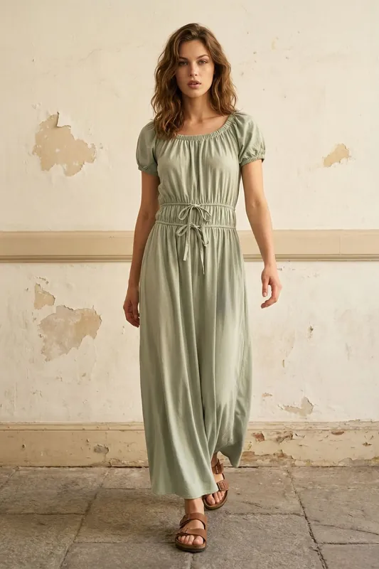 Square-Neck Maxi Dress With Tie Detail