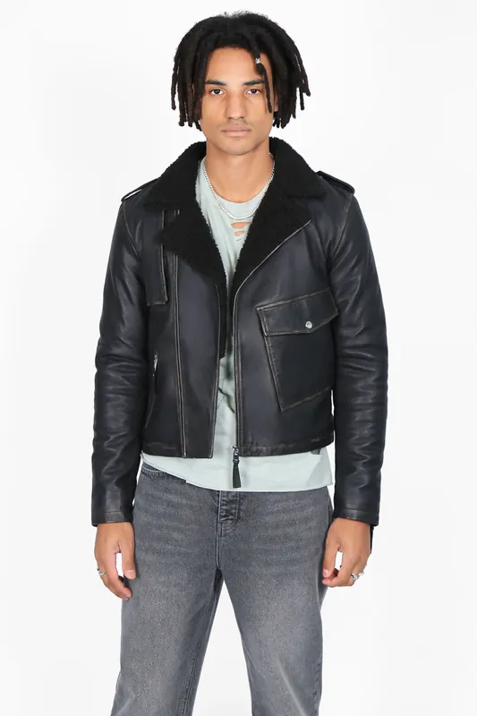 Real Leather Shearling Biker - Bolongaro Trevor