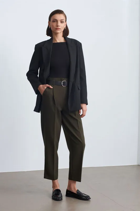 High-Waist Straight-Leg Crepe Trousers With Belt