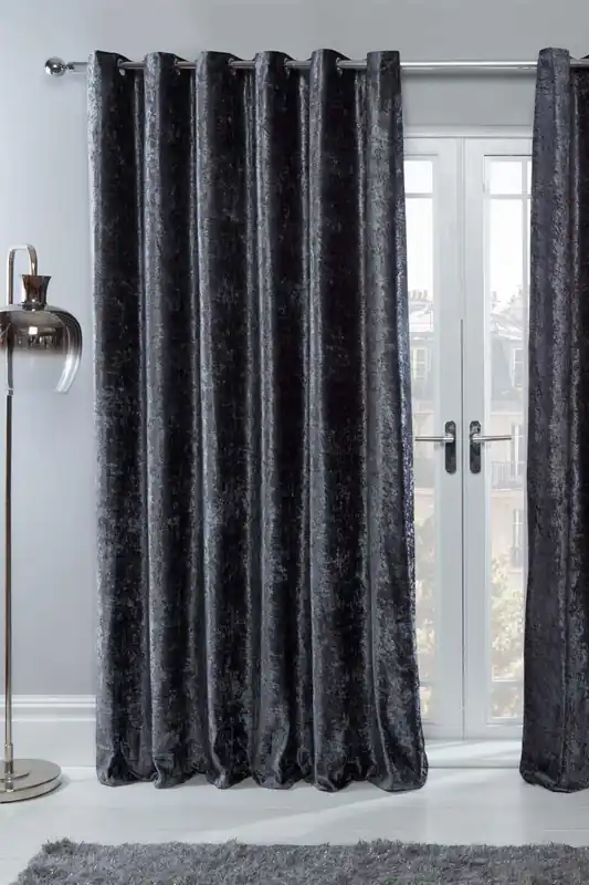Ready Made Eyelet Crushed Velvet Curtains, Natural - OHS