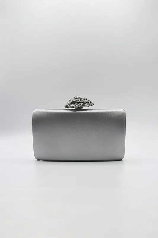 Satin Clutch Bag with Rose Jewel - SVNX