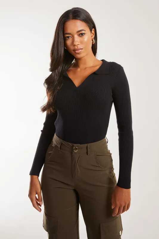 Collared Knitted Jumper - Pink Vanilla
