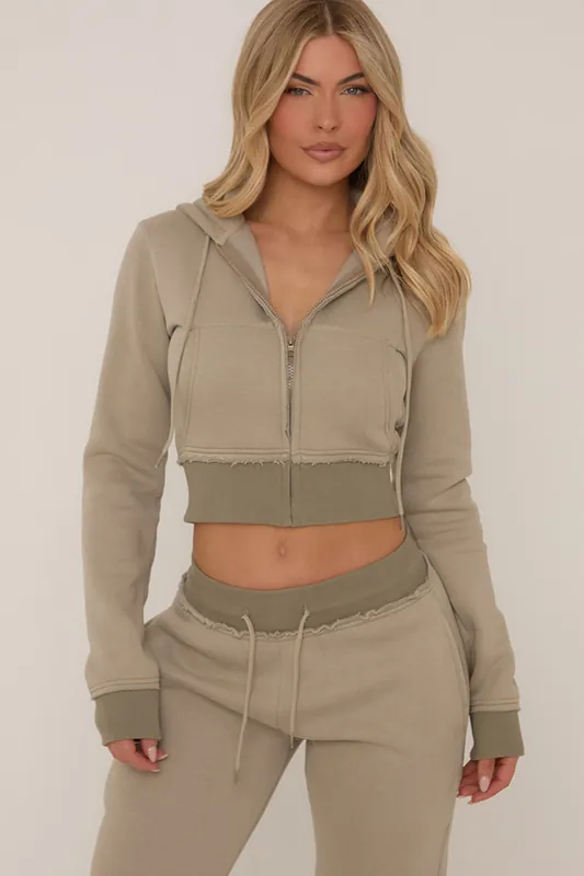 Long Sleeve Zip Contrast Cropped Hoodie - EGO