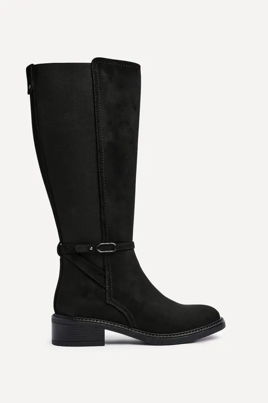 Power Black Faux Suede Riding Boot - Linzi