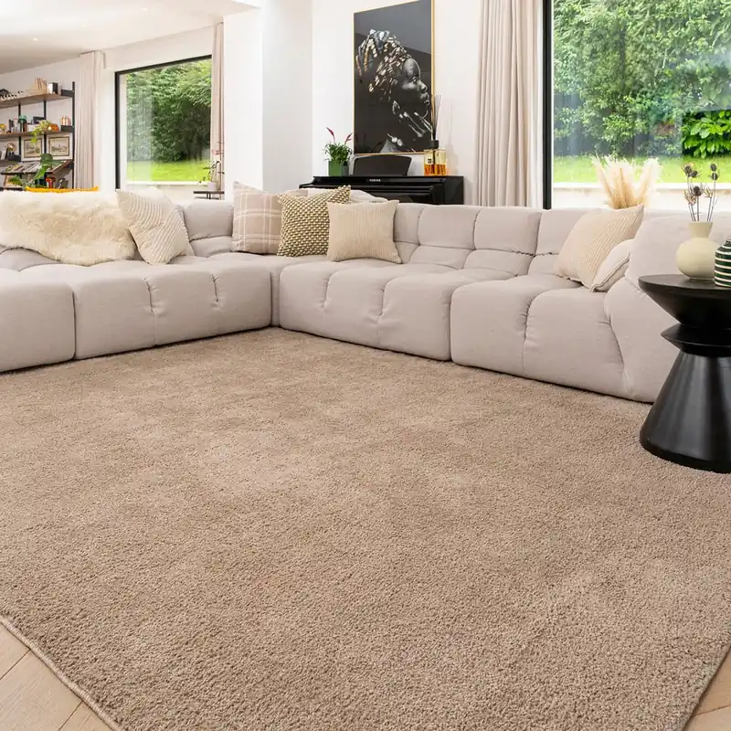 Machine Washable Shaggy Rug Fawn Beige Fluffy Bedroom Carpet Mat - Kukoon