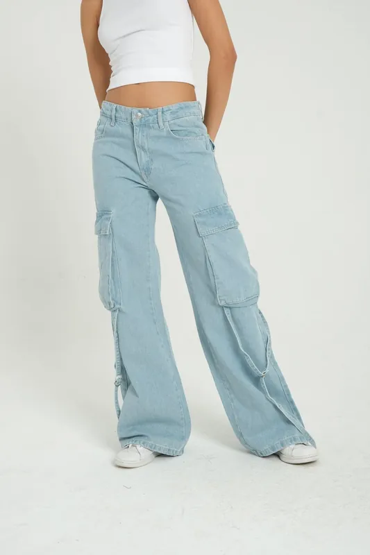 High Waist Pocket Cargo Jeans - Hiccup