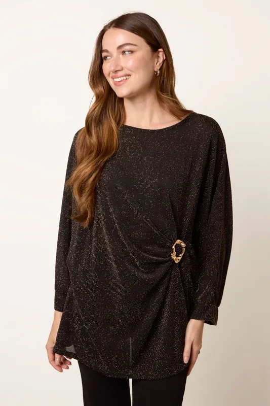 Black Buckle Metallic Top - Blue Vanilla