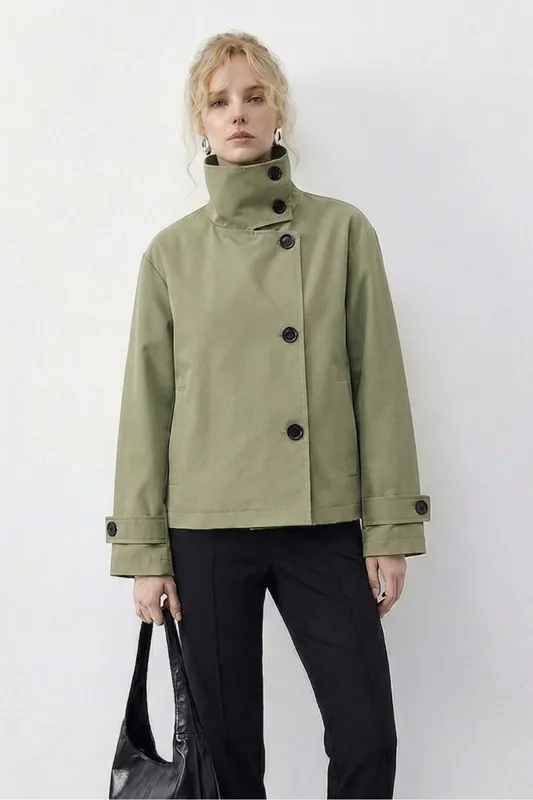 Short Mandarin Collar Trench Coat - Bianco Lucci