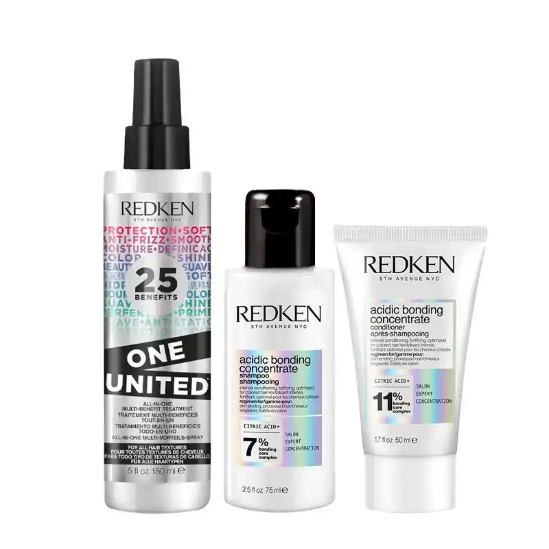 One United Treatment 150ml, Acidic Bonding Concentrate Shampoo 50ml and Conditioner 30ml - Redken