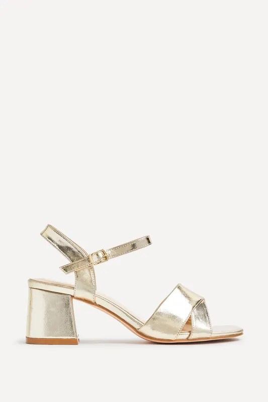 Vivian Wide Fit Gold Block Heel Sandals - Linzi