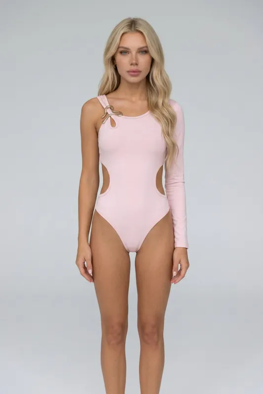 Asymmetric One Sleeve Cut Out Bodysuit - Femme Luxe