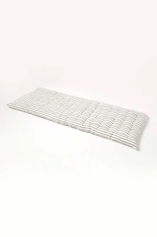 Garden Bench Cushion Luxury 3 Seater Cotton Grey Striped Indoor Outdoor Pad - Homescapes