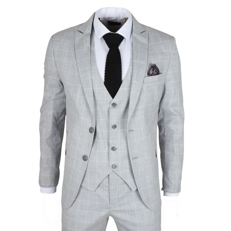 Men's Checked 3 Piece Suit Tailored Fit - Infinity Leather