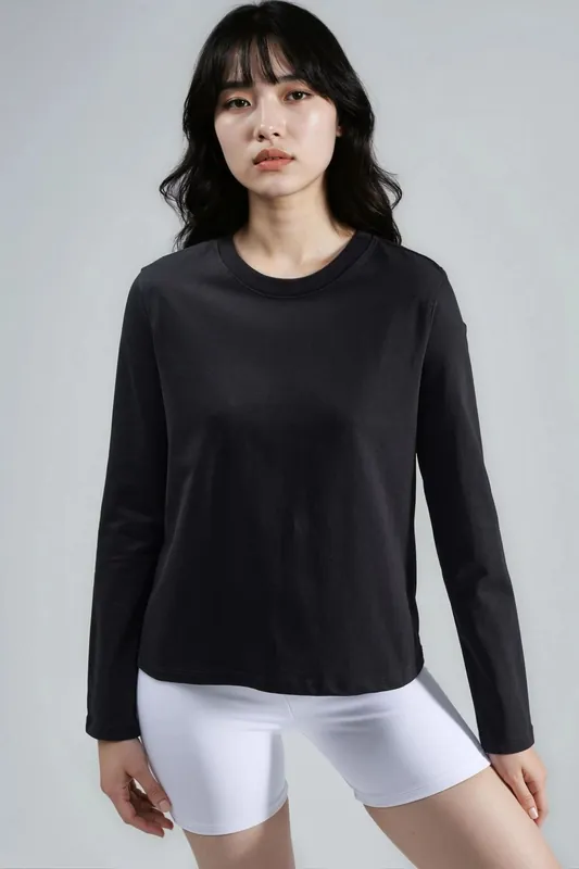 Long Sleeve Crew Neck Basic Blouse - Busem