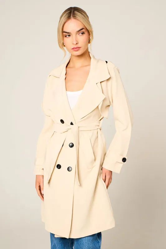 Double Breasted Longline Trench Coat - Femme Luxe
